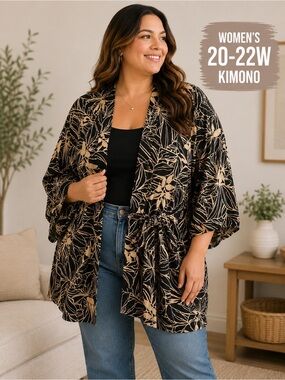 Apostrophe Black and Cream Floral Wrap Blouse SIZE 20/22W